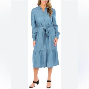 NWT Hope &Harlow Buttoned Tie-Waist Long Sleeve Dress no belt Denim Size 12